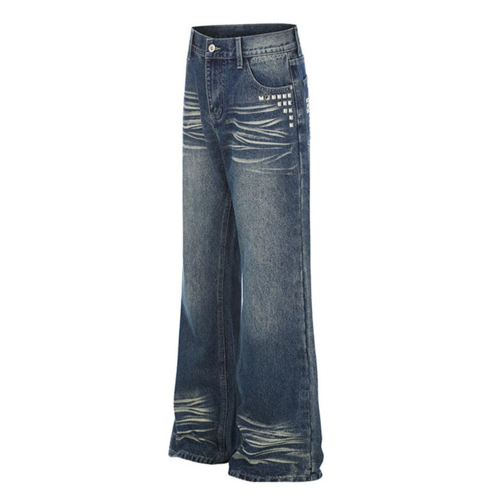 Damen Weite High‑Waist Distressed-Jeans im Palazzo-Stil mit Nietenbesatz Drune