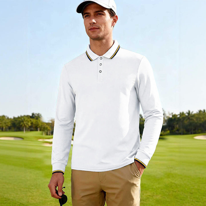 Herren Langärmeliges Performance-Golfpoloshirt mit Kontrastkragen Drune