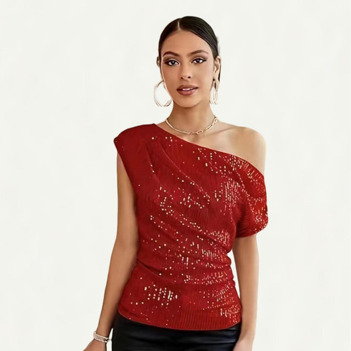 Damen Elegantes asymmetrisches Top mit Glitzerakzenten Drune