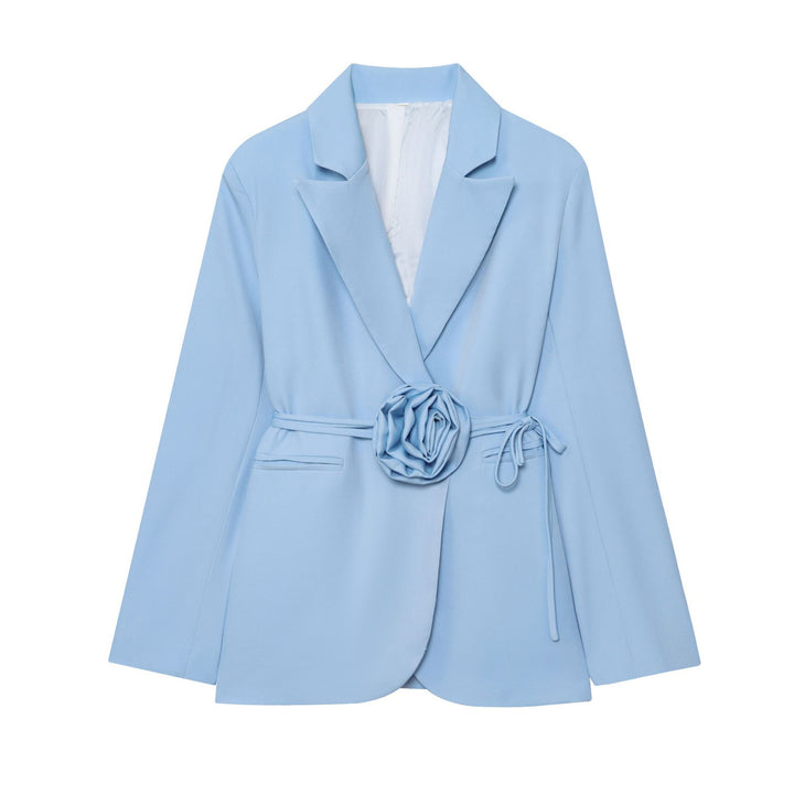 Damen nan taillierter Blazer mit dekorativer Rosenapplikation und Bindegürtel Drune