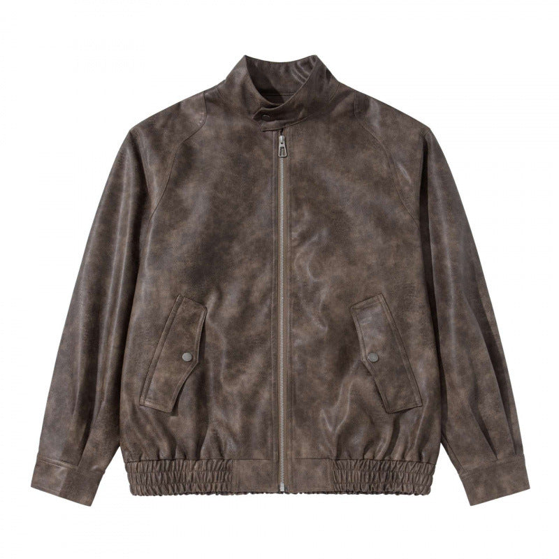 Herren Kurzblouson aus Veloursleder‑Optik mit Stehkragen, Raglanärmeln und elastischem Saum Drune