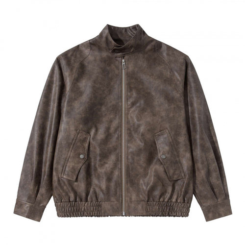 Herren Kurzblouson aus Veloursleder‑Optik mit Stehkragen, Raglanärmeln und elastischem Saum Drune