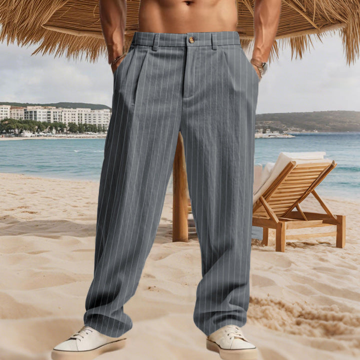 Herren nan lässig-elegante Nadelstreifen-Hose mit Bügelfalte und weitem Bein Drune
