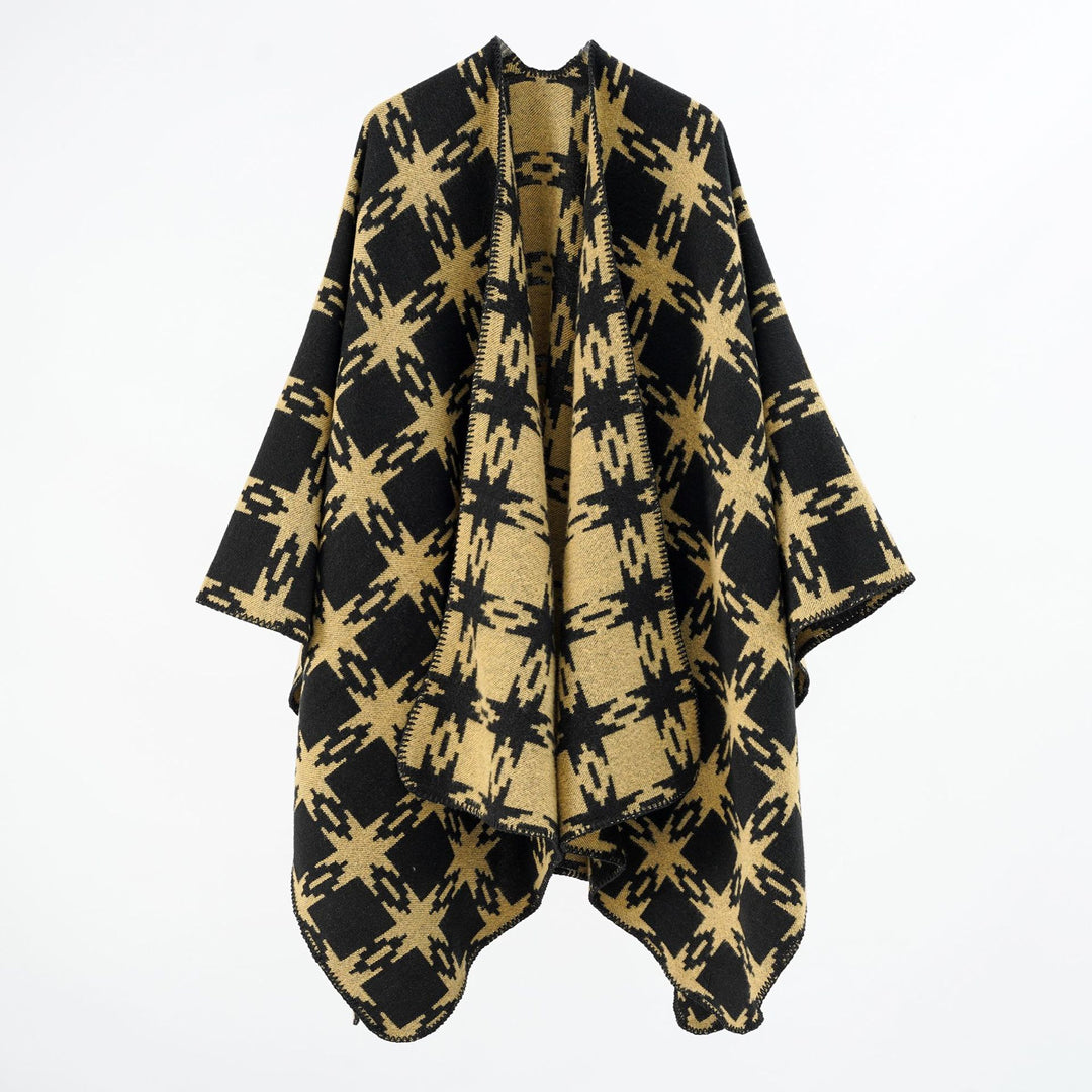 Damen Oversize-Jacquard-Cape mit Sternmotiv und kontrastierter Kettelkante Drune