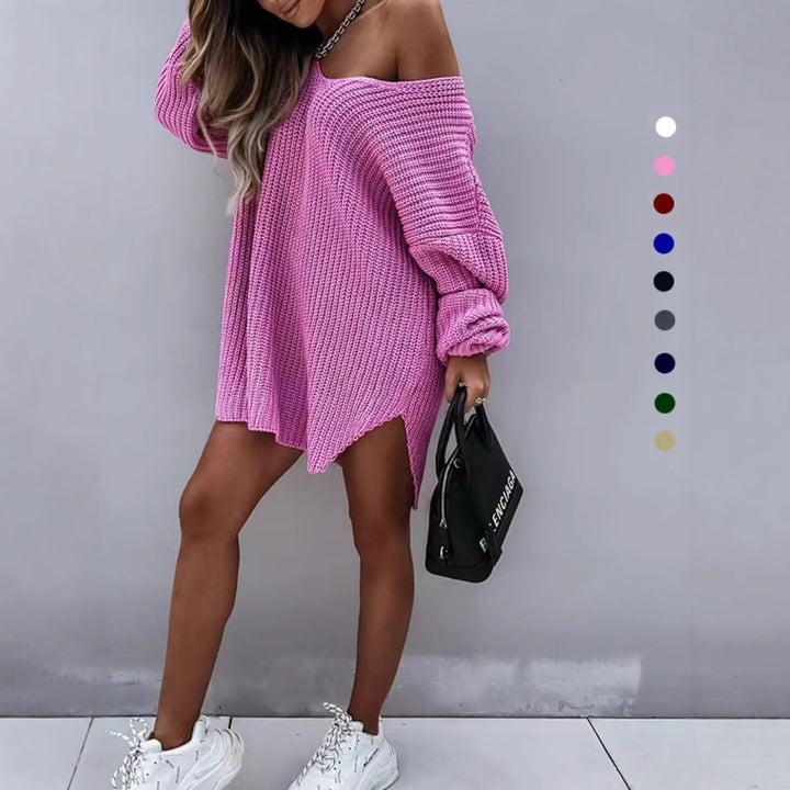 Damen Oversized Strickpullover mit weitem Schnitt und offenen Ärmeln Drune