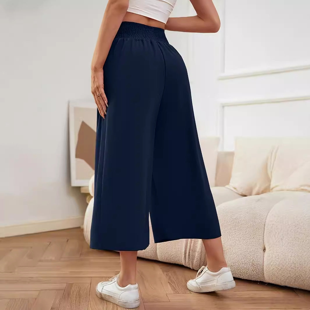 Damen Weite, hoch geschnittene Palazzohose mit elastischem Bund und fließendem Material Drune
