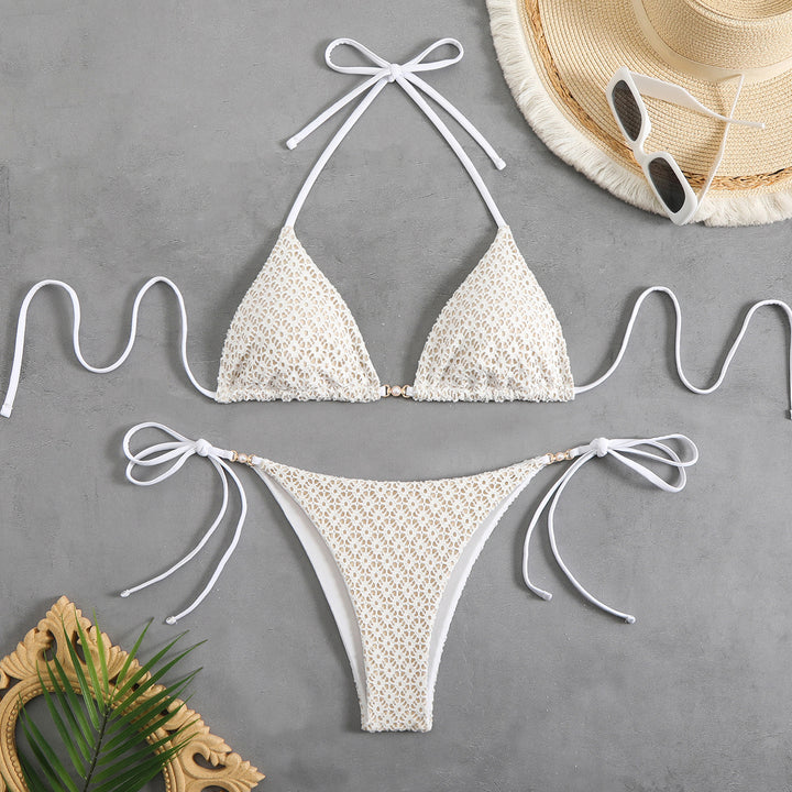 Damen Triangel-Bikini-Set mit floralem Muster und raffinierten Bändern Drune