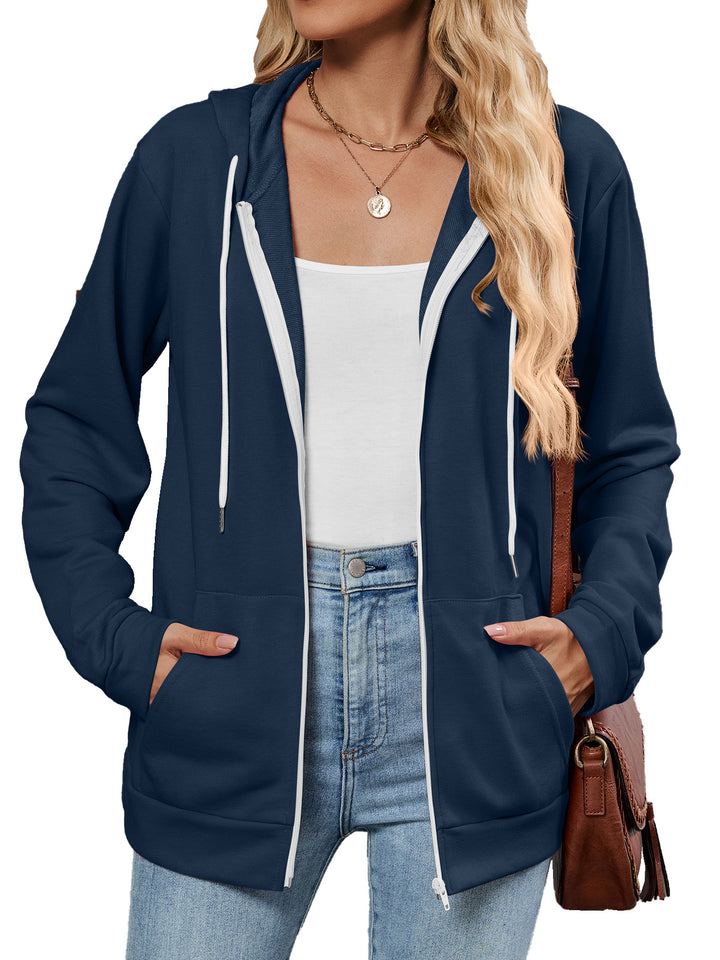 Damen Kapuzenjacke mit seitlichen Eingrifftaschen und kontrastierenden Reißverschlüssen Drune