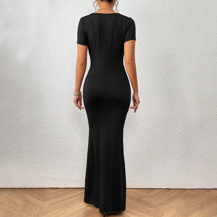 Damen elegantes Maxikleid mit tiefem U-Boot-Ausschnitt und figurbetontem Schnitt Drune