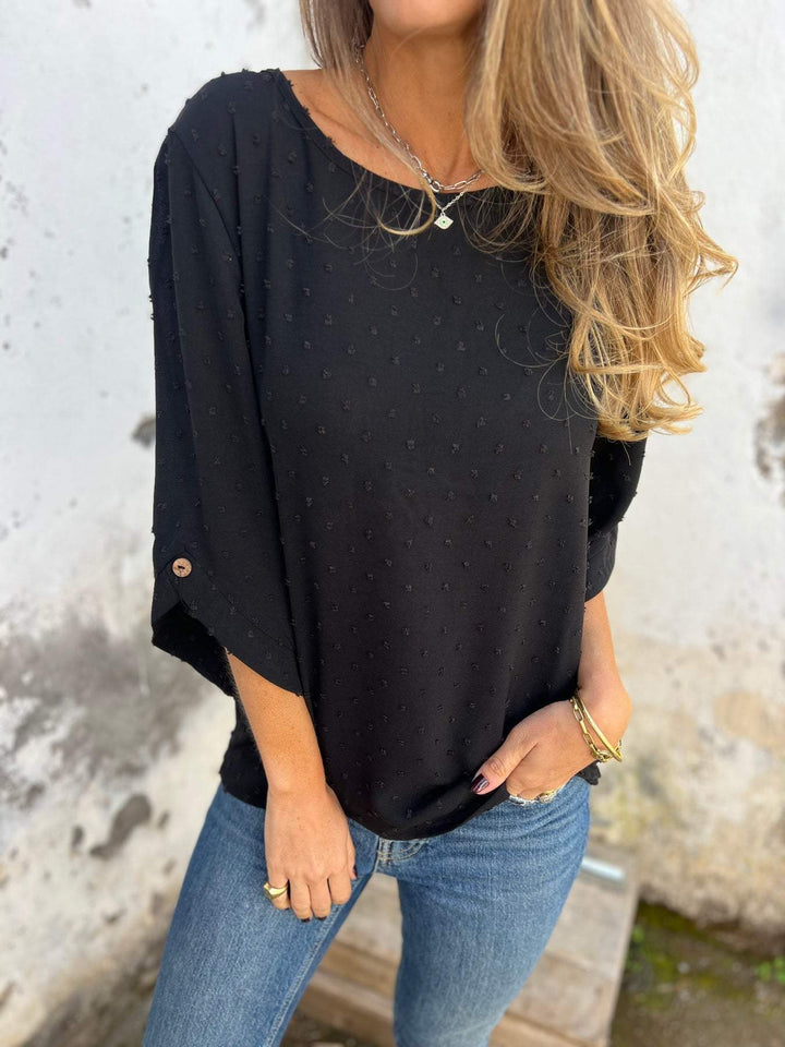 Damen Bluse mit Strukturpunktmuster und dreiviertel Ärmel Drune