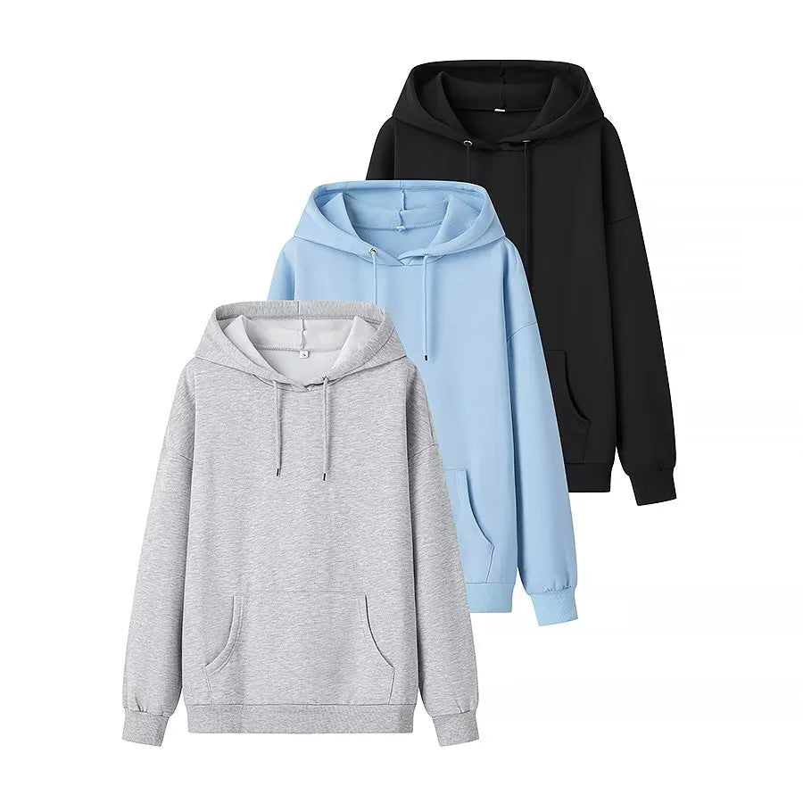Unisex nan oversized Kapuzenpullover aus Baumwollmix mit Kängurutasche, Bindebandkapuze und Rippbündchen Drune