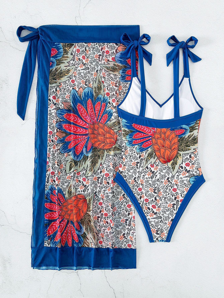 Damen Floral gemusterter Einteiler Badeanzug mit Wickelrock Drune