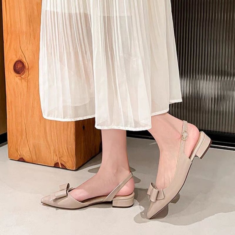 Damen Elegante spitz zulaufende Slingback-Pumps im Vintage‑Look mit niedrigem Blockabsatz und Schleifenapplikation Drune