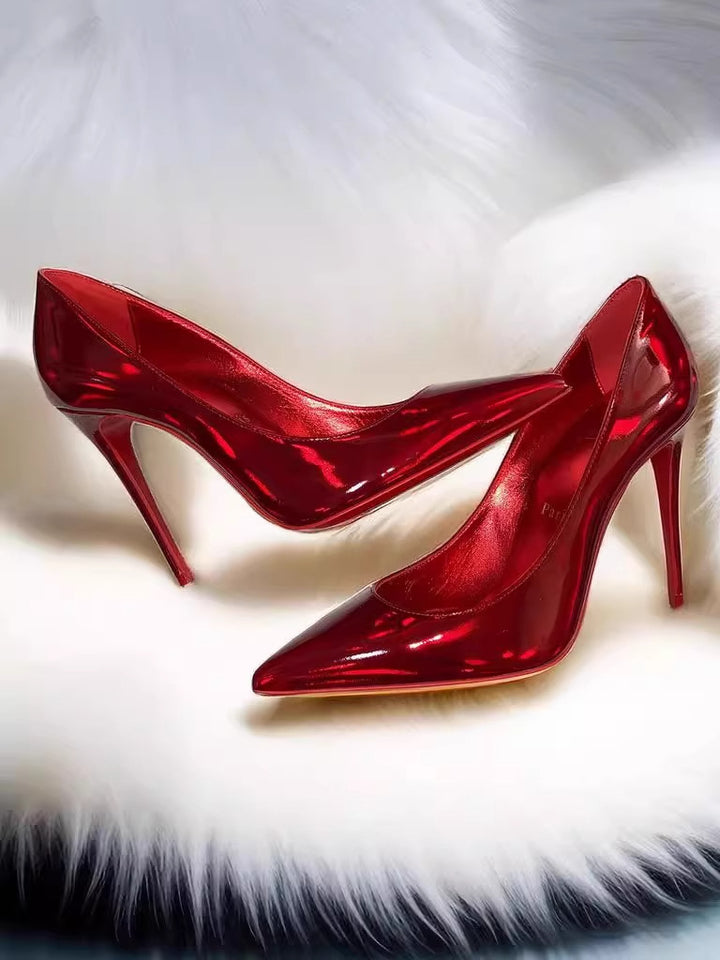 Damen spitze Lack-Pumps mit hohem Stiletto-Absatz Drune