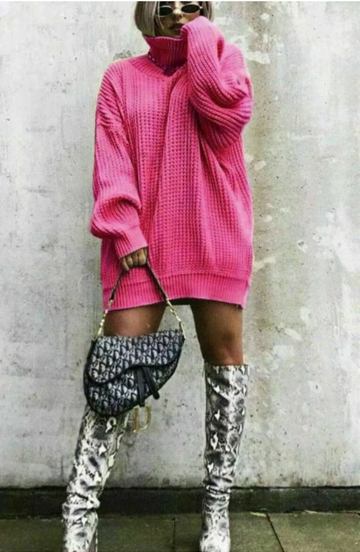 Damen Großer Strickpullover mit hohem Kragen und kantigem Schnitt Drune