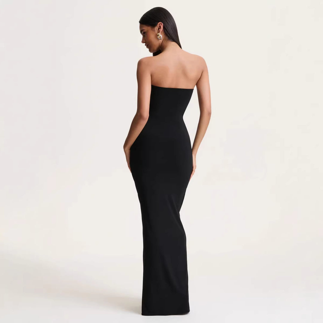 Damen Elegantes und figurbetontes Abendkleid mit gerafftem Design und schimmerndem Detail Drune