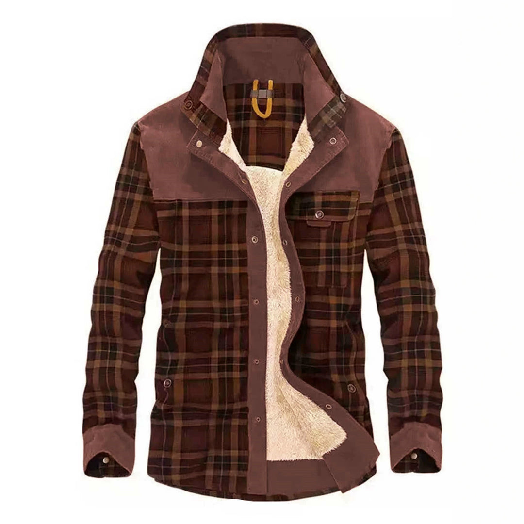 Herren Karo-Hemdjacke mit Teddyfutter und Wildlederimitat-Besatz Drune