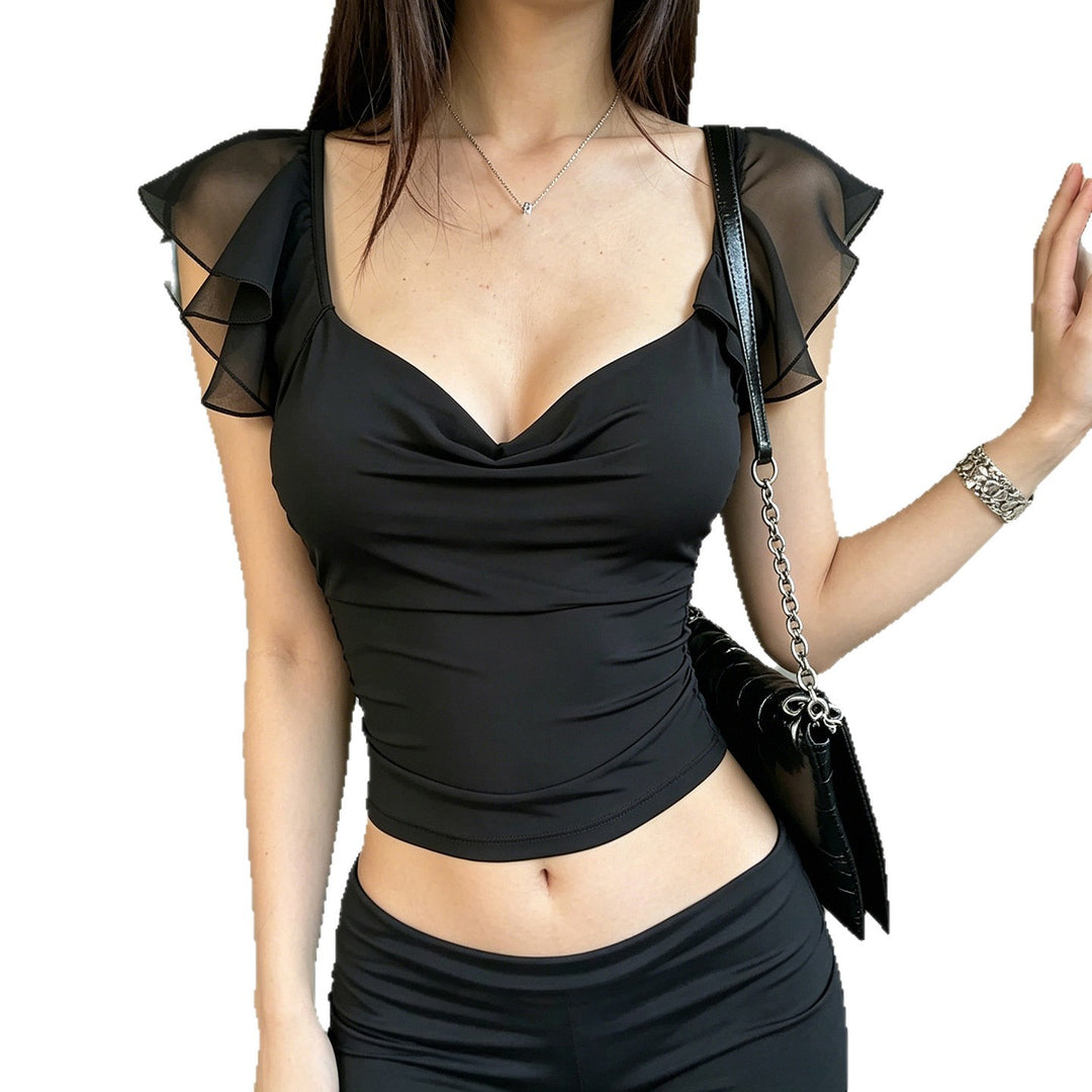 Damen elegantes Top mit schulterfreien Rüschendetails Drune