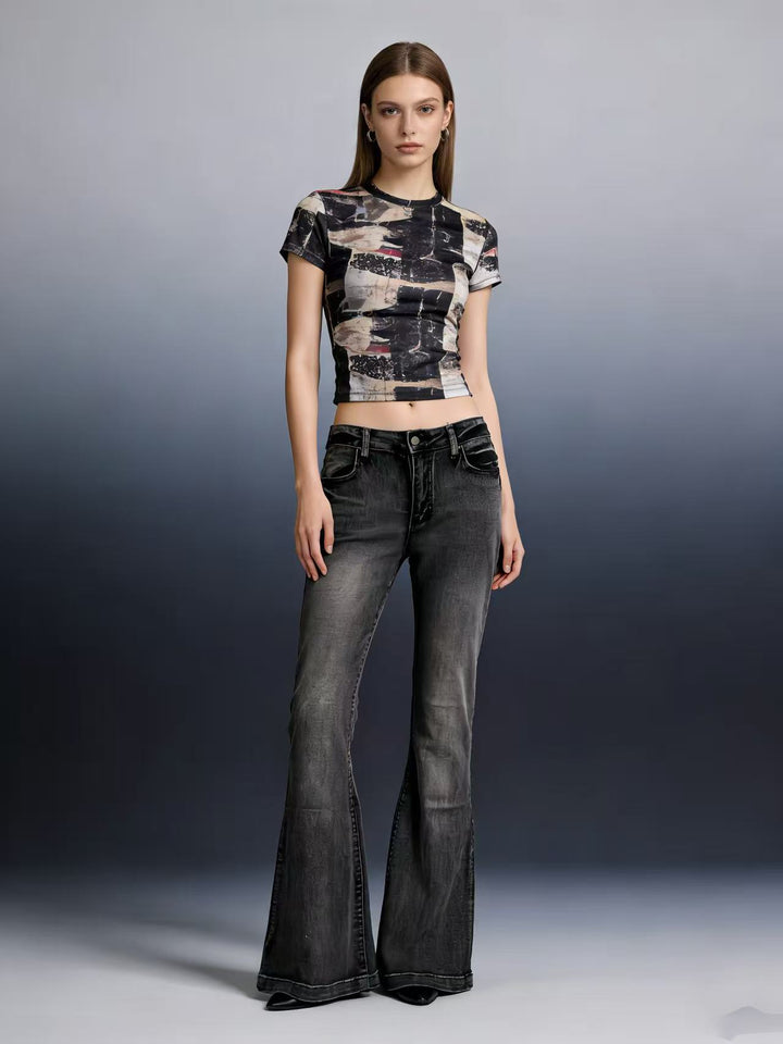Damen elegantes cropped Oberteil mit Puffärmeln und Vintage-Stickerei Drune