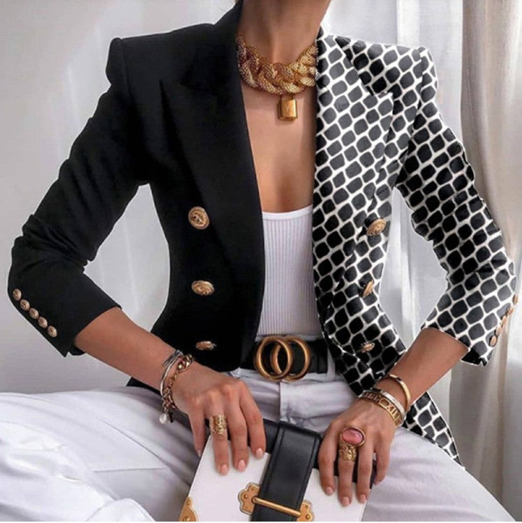 Damen Taillierter Doppelreihiger Blazer mit markanter Schulter, Goldknöpfen und Glitzer-Ombré Drune
