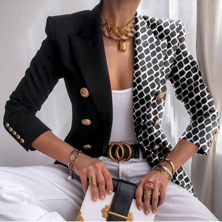 Damen Taillierter Doppelreihiger Blazer mit markanter Schulter, Goldknöpfen und Glitzer-Ombré Drune