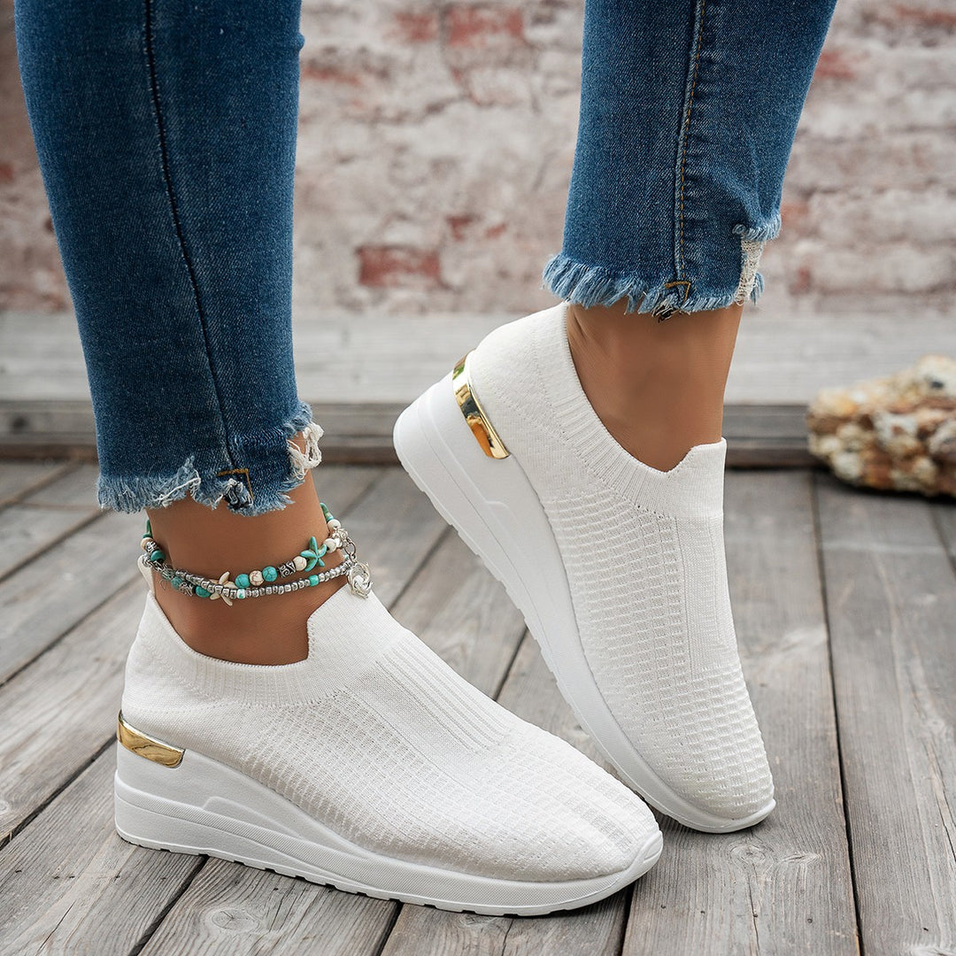 Damen  Sock-Sneaker mit elastischem Strickoberteil Leopardmuster und keilprofilsohle Drune
