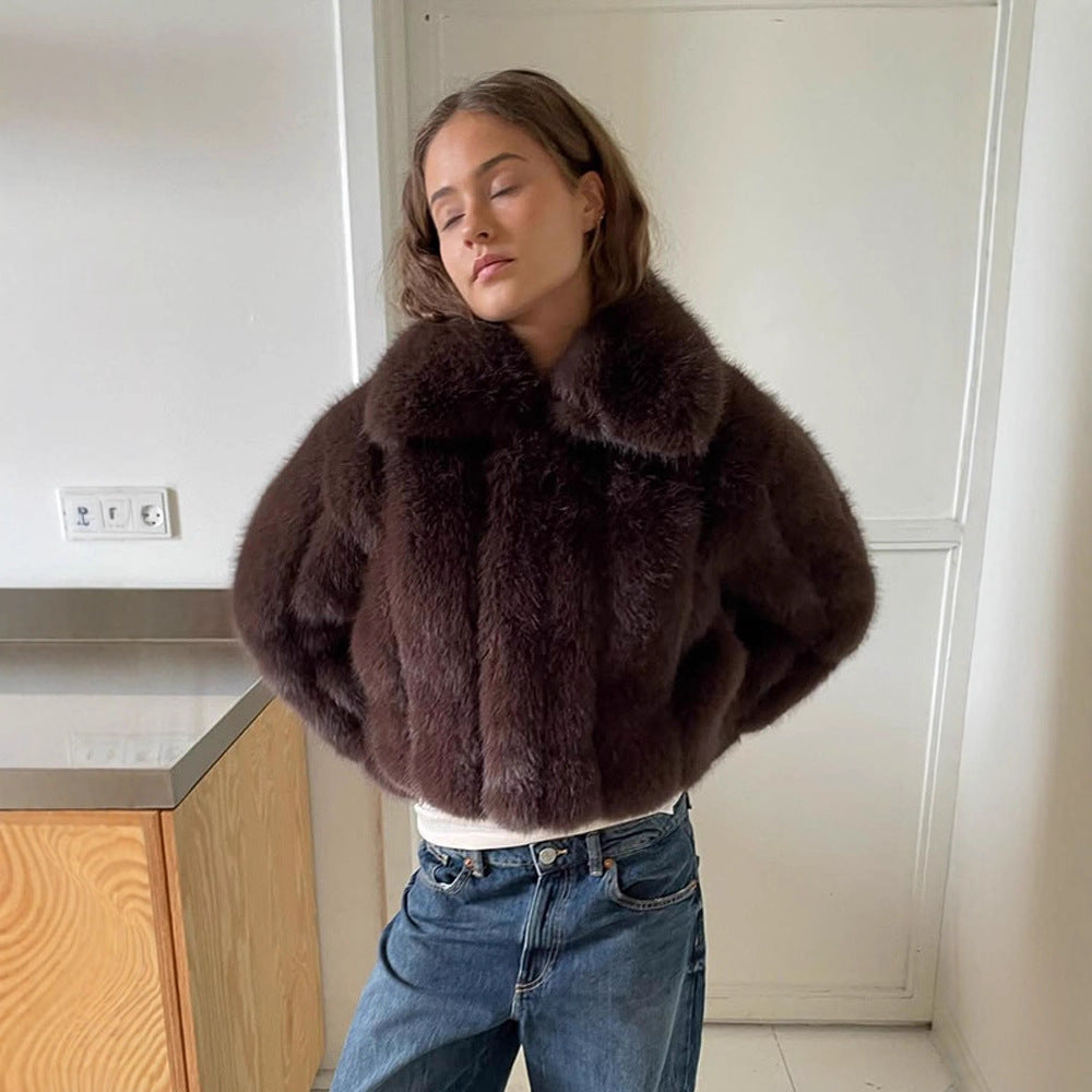 Damen Kunstfelljacke im modischen Cropped-Stil Drune