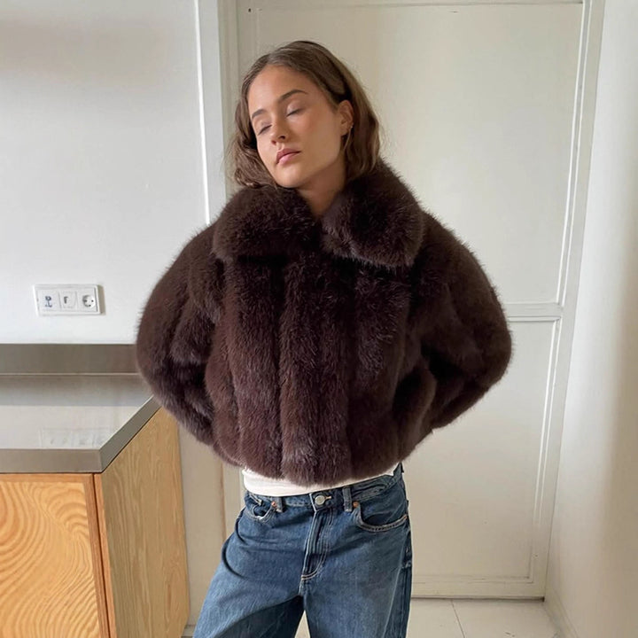Damen Kunstfelljacke im modischen Cropped-Stil Drune