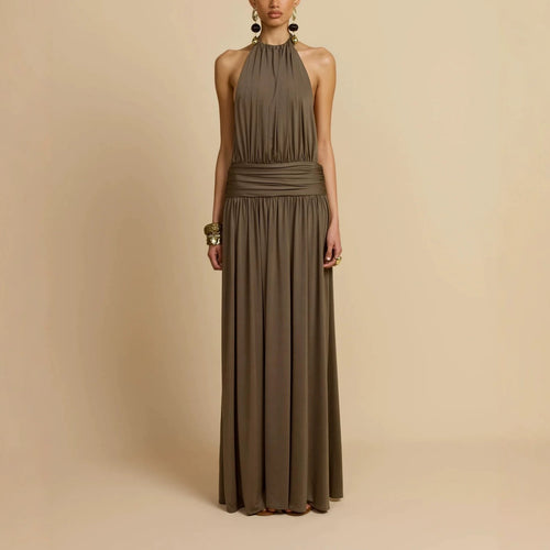 Damen Elegantes Maxikleid mit Hochgängigem Halterneck Drune