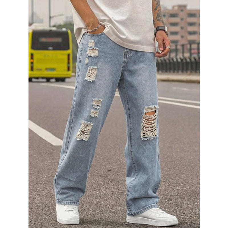 Herren Lässige Weit geschnittene Ripped Jeans Drune