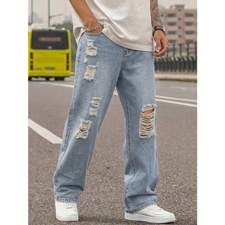 Herren Lässige Weit geschnittene Ripped Jeans Drune