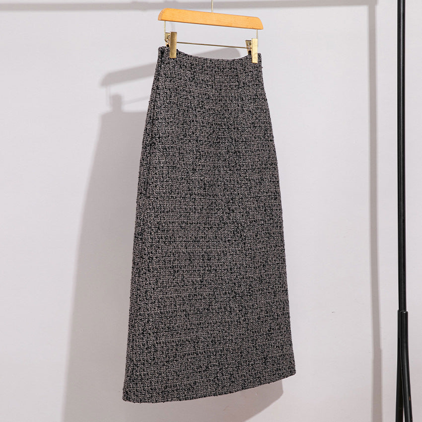 Damen Hochtaillierter Tweed-Midirock mit geradem Schnitt und leichter A‑Linie Drune