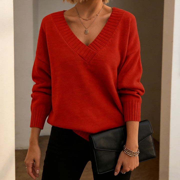 Damen Feinstrickpullover mit tiefem V-Ausschnitt und überschnittener Schulter Drune