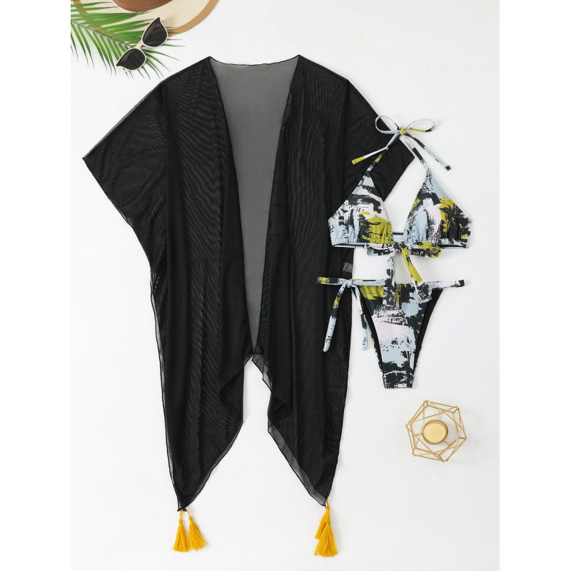 Damen Lässiger Strandkimono mit modernem Schnitt und Bikini-Set Drune