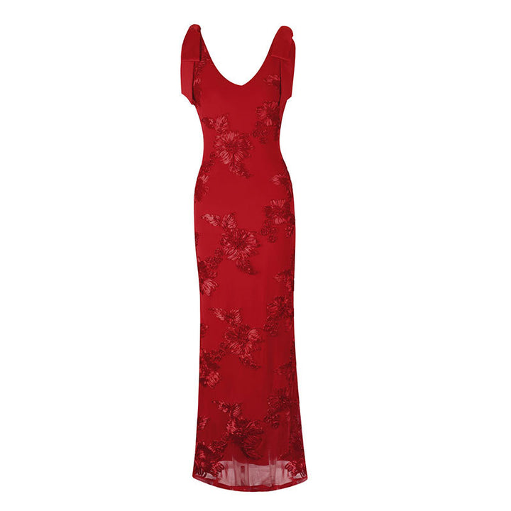 Damen Maxikleid mit floralem Design und elegantem V-Ausschnitt Drune
