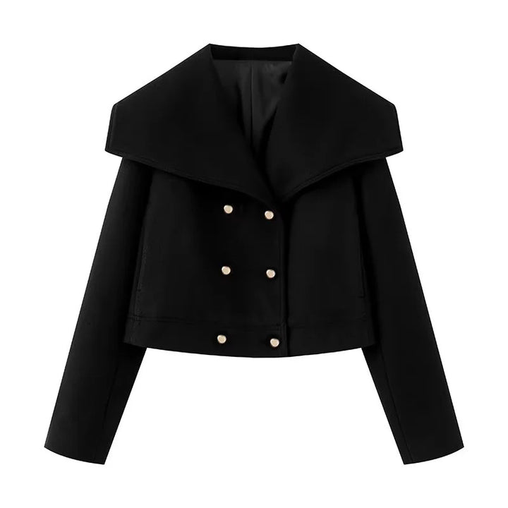 Damen nan cropped marineinspirierter Kurzmantel-Blouson mit übergroßem Schalkragen und dekorativer Doppelknopfleiste Drune