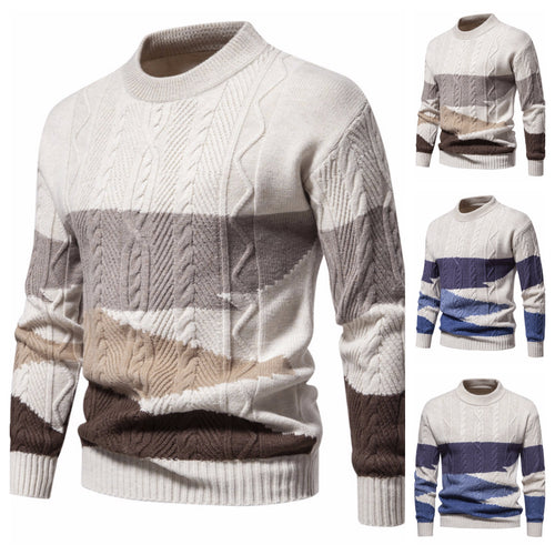 Herren Strukturiertes Colorblock Zopfstrick-Rollkragenpullover aus Baumwollmix Drune