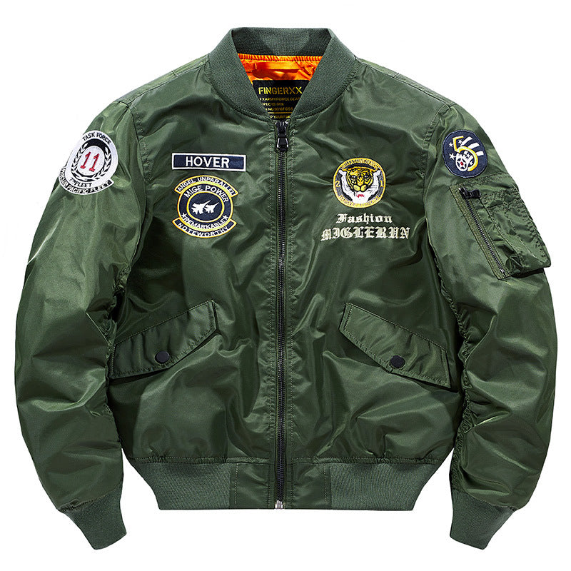 Herren  bestickte pilot-inspirierte flug-bomberjacke mit seitlichem reißverschlusstaschen utility pocket Drune