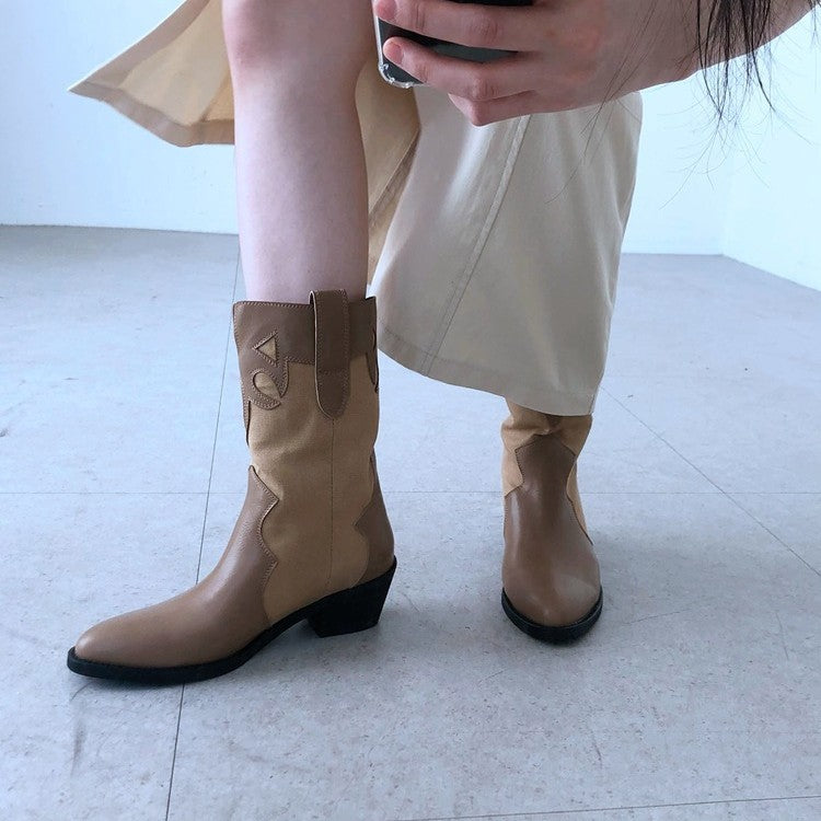 Damen Stiefeletten im Cowboy-Stil mit einzigartigem Design und kompaktem Absatz Drune