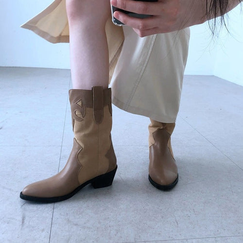 Damen Stiefeletten im Cowboy-Stil mit einzigartigem Design und kompaktem Absatz Drune