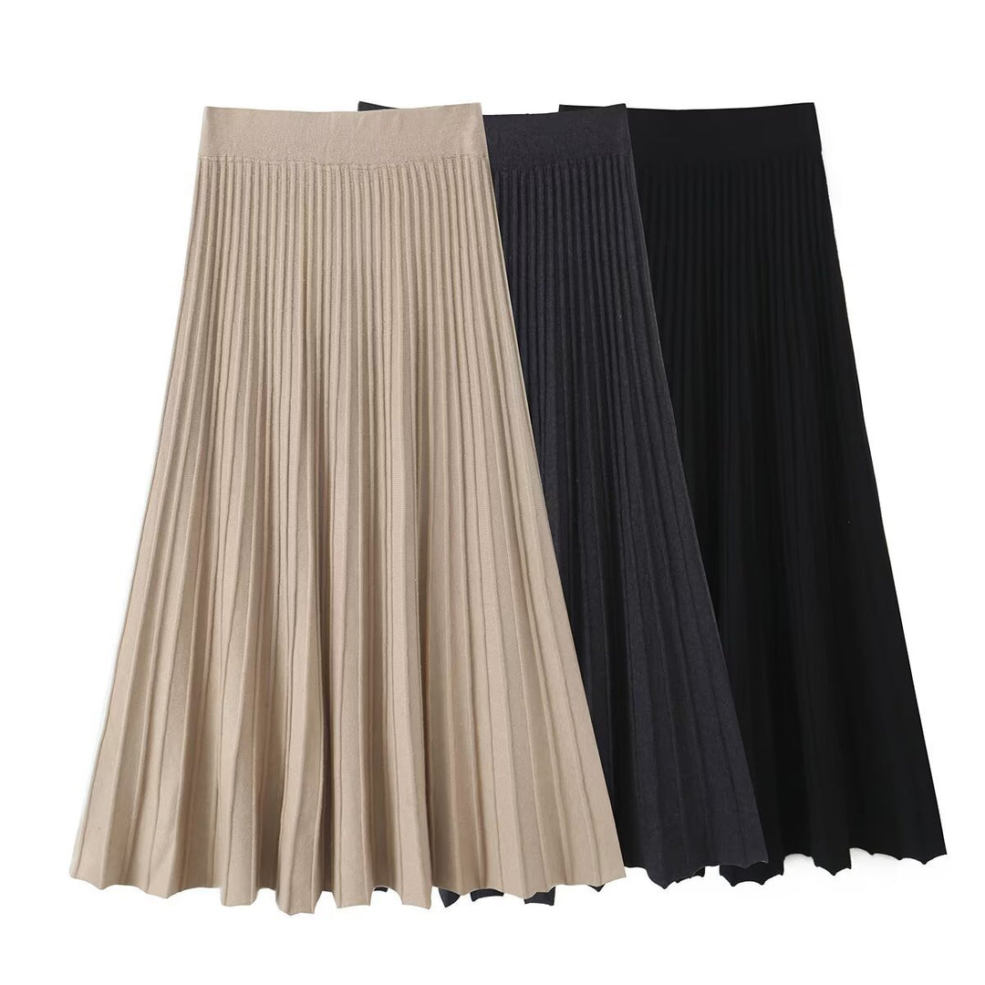 Damen Plissierter Maxi-Rock mit hohem Stretchbund Drune