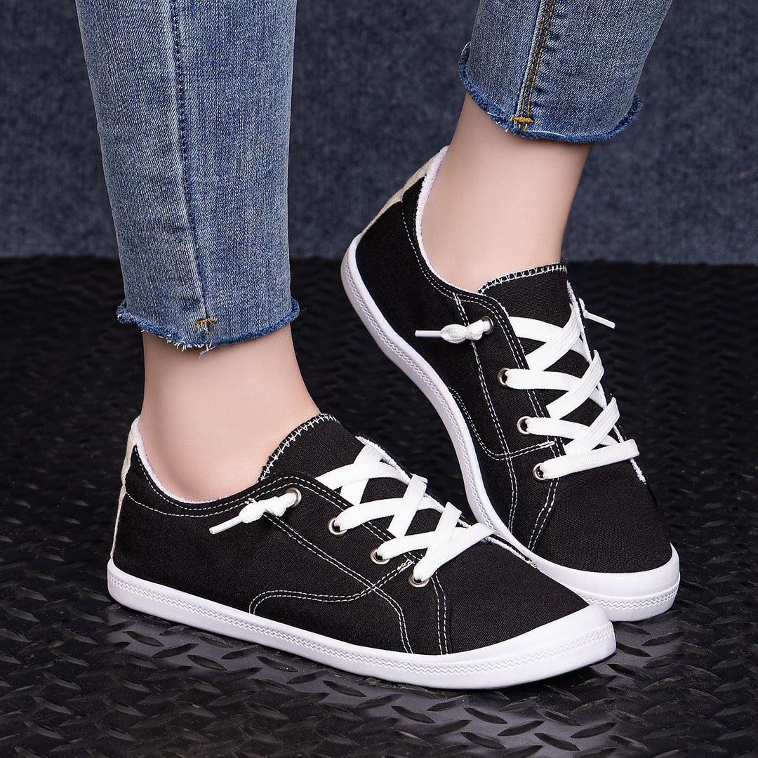 Damen nan klassische Canvas-Sneaker low-top mit verstärkter Gummisohle, Metallösen und gepolstertem Fersenkragen Drune