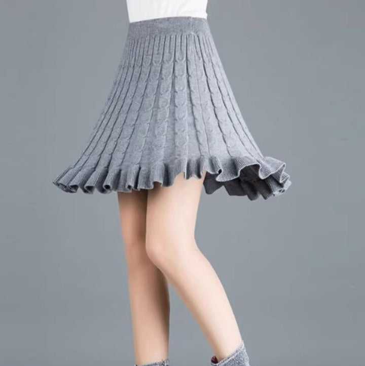 Damen Wellenmuster Midi-Rock aus Strick Drune