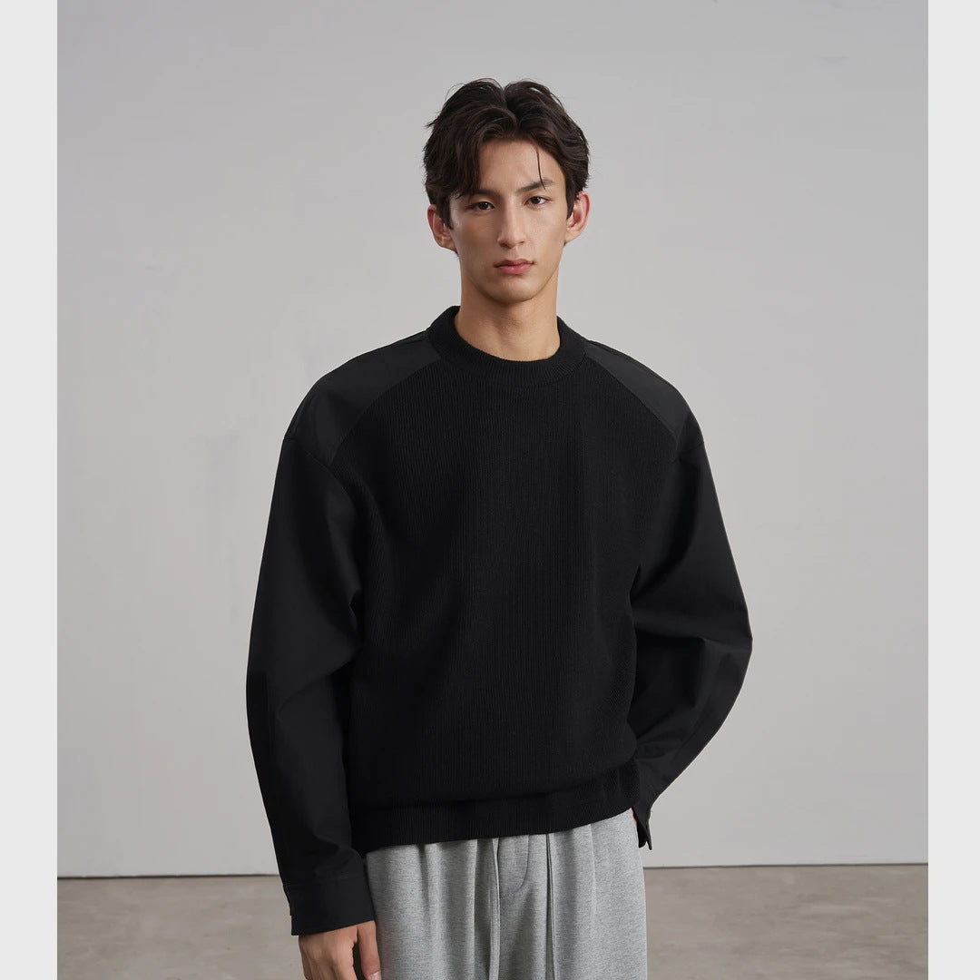 Herren Rundhals-Pullover mit Popeline-Ärmeln und Raglan-Schulter Drune