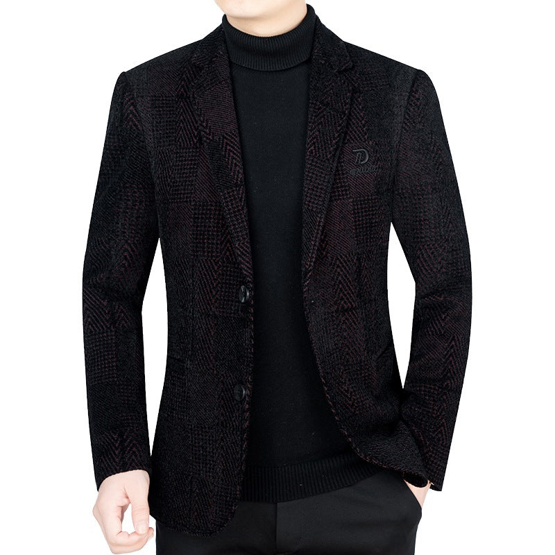 Herren Slim-Fit Samtstruktur-Sakko mit Glencheck-Optik Drune