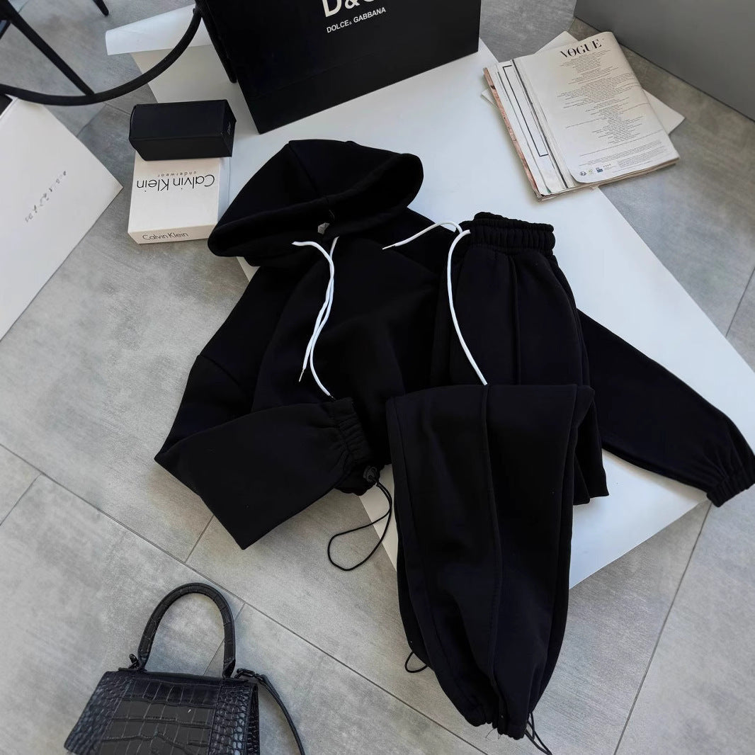 Damen Oversize-Hoodie und Jogginghose Set mit weichem Innenfutter, verstellbarer Kordel und hochgezogenem Bund Drune