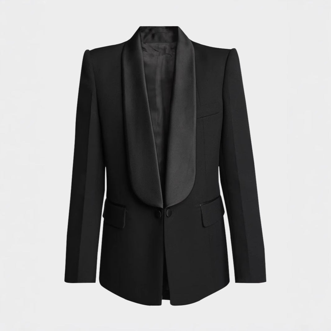 Damen Elegantes Smokingset mit Satin-Schalkragen und weitem Palazzohosen-Schnitt Drune