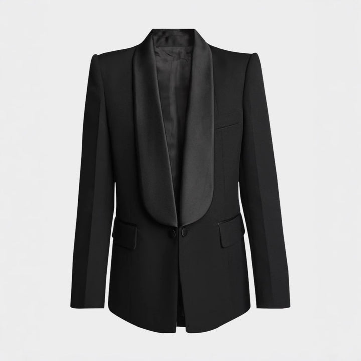 Damen Elegantes Smokingset mit Satin-Schalkragen und weitem Palazzohosen-Schnitt Drune
