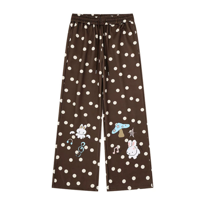 Damen Weite Lounge‑Hose mit Komfortbund, Polka‑Dot‑Allover und verspieltem Cartoon-Print Drune