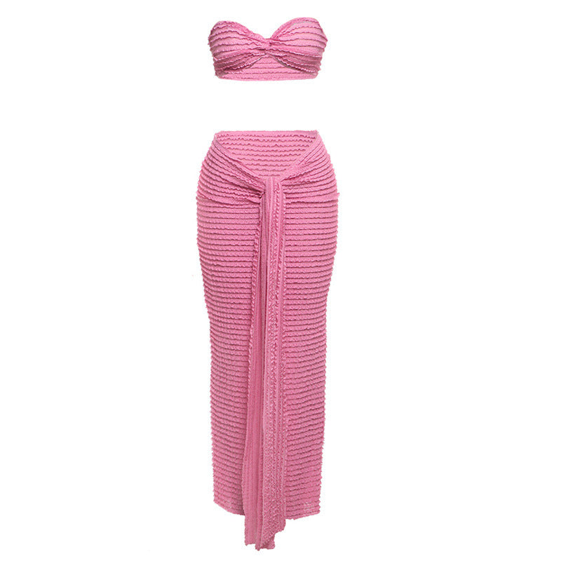 Damen Zweiteiliges Wickelset mit gerafftem Oberteil und langer Rockpartie Drune